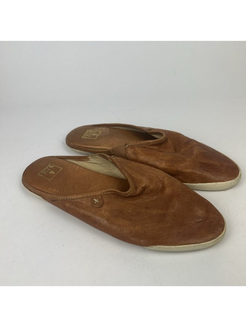 FRYE Melanie Cognac Brown Leather Gore Slip On Mules Size 7.5